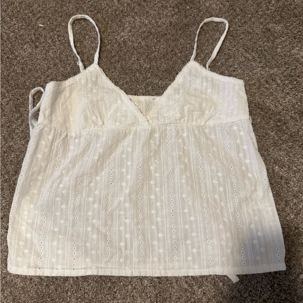 Brandy Melville White Smocked Camisole with Spaghetti Straps